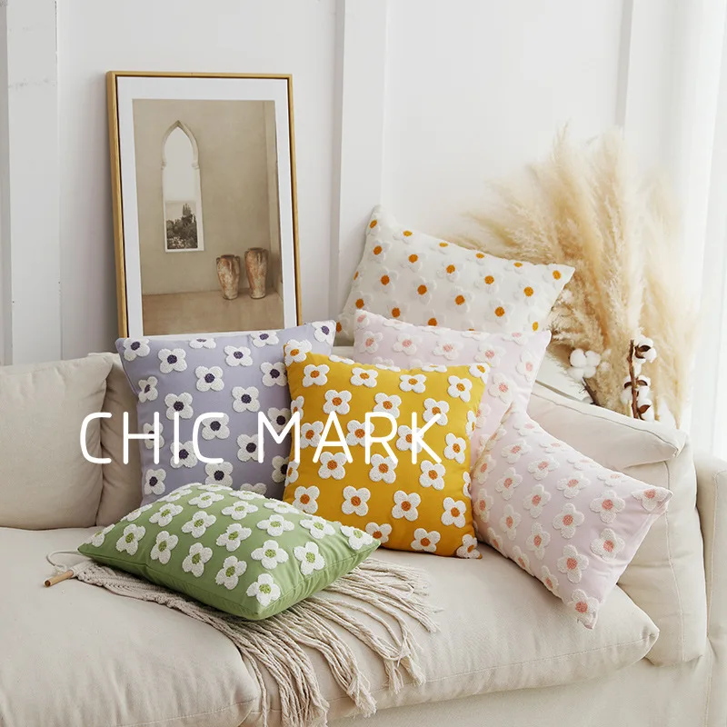 

Nordic Style Daisy Embroidery Cushion Cover Tufted Pillow Cover Tassels Ins Home Decoration Pillow Case for Sofa Bed