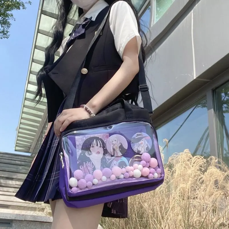 

Fashion Japanese Ita Bags 2023 New Canvas Transparent Shoulder Bags JK Uniform Handbags Women Chic Contrast Color Lolita Bag