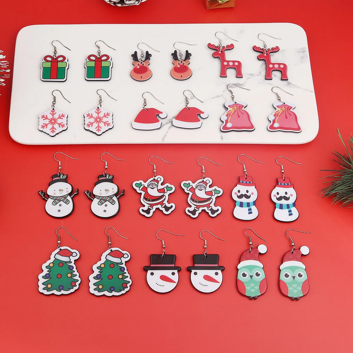 Пара рождественских серий акриловые серьги Лось Санта-Клаус в форме снеговика