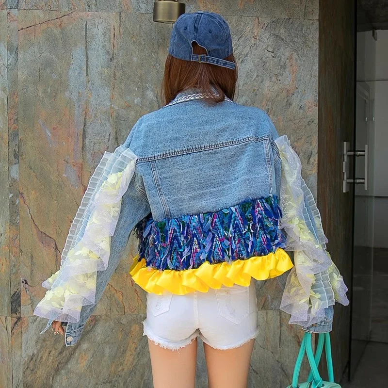 Женская короткая джинсовая куртка Весенняя Повседневная с длинным рукавом и