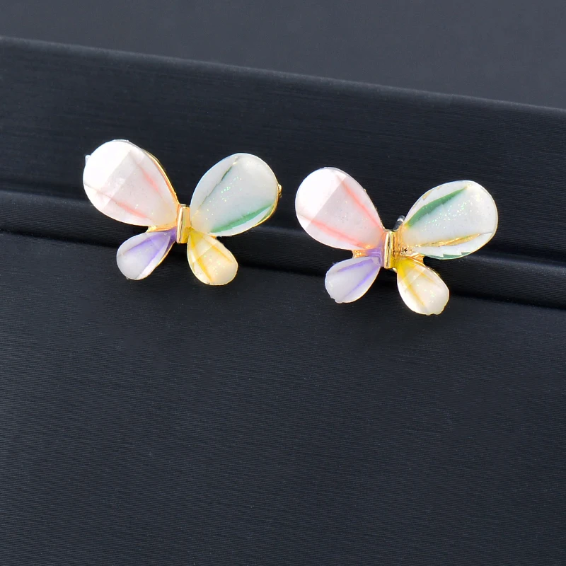 

SINLEERY korean fashion Butterfly Transparent Ball glass filled Stud Earrings for Women earrings 2022 trend Jewelry ES423 SSK