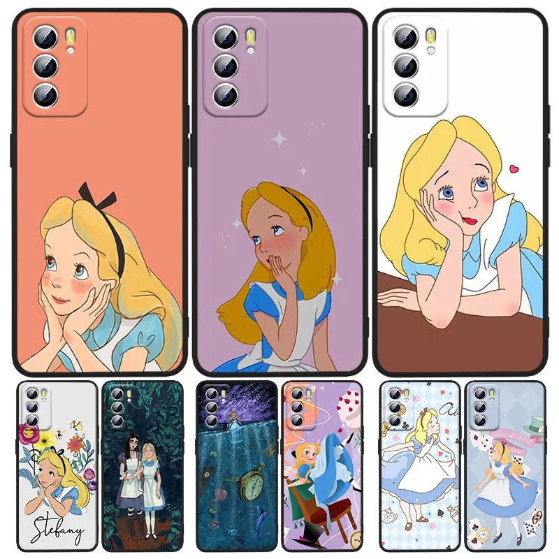 

Alice in Wonderland Phone Case For OPPO A5 A9 A12 A16 A16S A52 A53S A53 A54S A55 A72 A73 A74 A76 A94 2018 2020 4G Black luxury