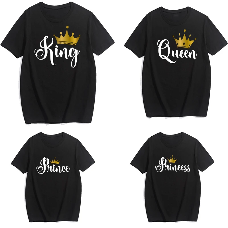 

Funny King Queen Prince Princess Family Matching Clothes Casual Father Son Mother and Daughter Shirts Gold Crown print tops