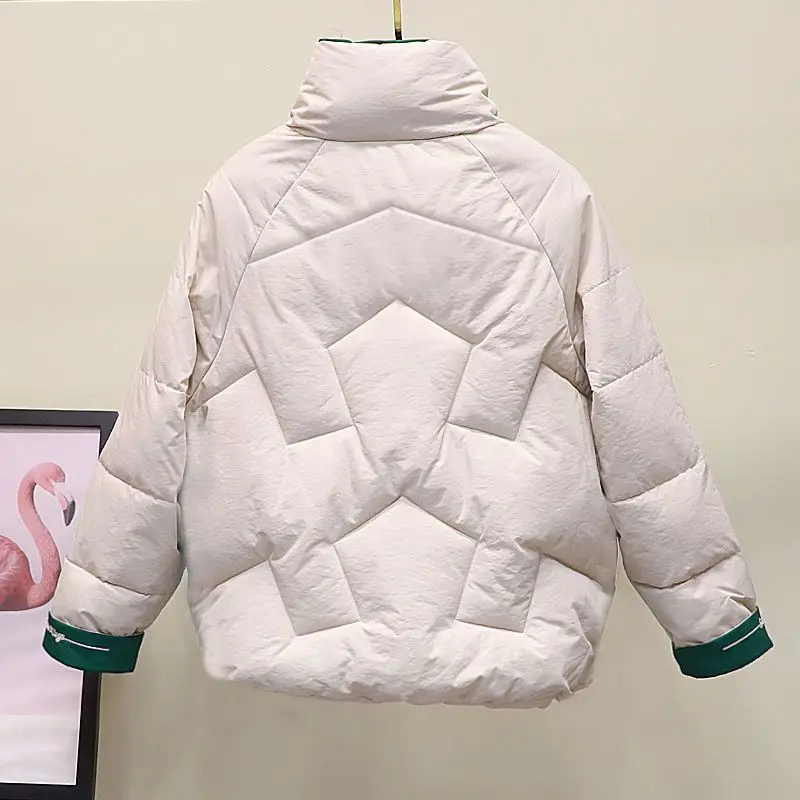 Women Stand Collar Cotton Jacket 2023 Autumn Winter Casual Warm All-match Zipper Parka Solid Loose Female Outwear Pockets A10