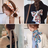 80 90cm silk satin hair band widen hair ties flower print colorful summer travel ribbon headband hair accessories for women girl