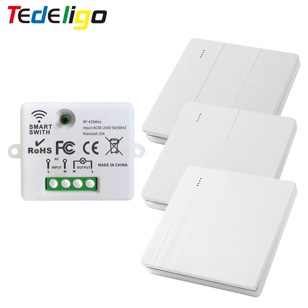 

433Mhz Wireless Smart Switch RF Remote Control Receiver Push Button Controller 86 Wall Panel Transmitter Switch For Smart home