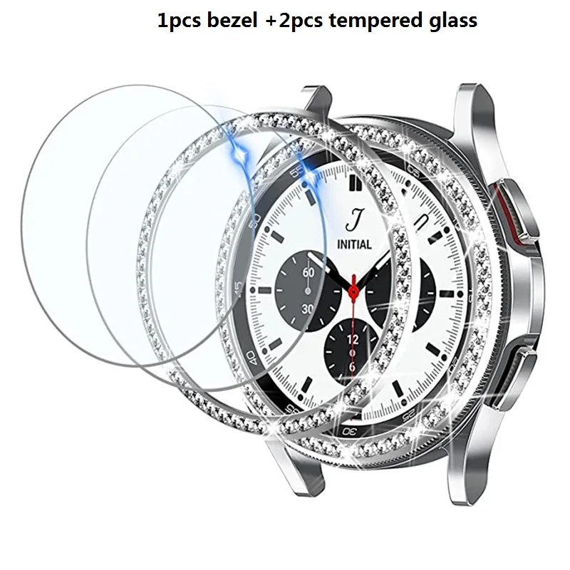 

Bling Ring Bezel+ 2pcs Tempered Glass For Samsung Galaxy Watch 4 Classic 42mm 46mm 44mm 40mm Screen Protector For Galaxy Watch 3