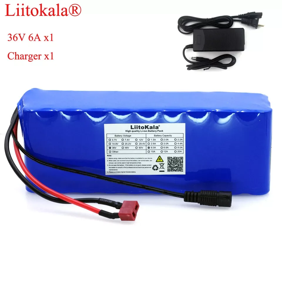 

2023New Liitokala 36V 6Ah 10S3P 18650 Rechargeable battery pack ,Modified Bicycles,Electric vehicle Protection with PCB + 42V 2A