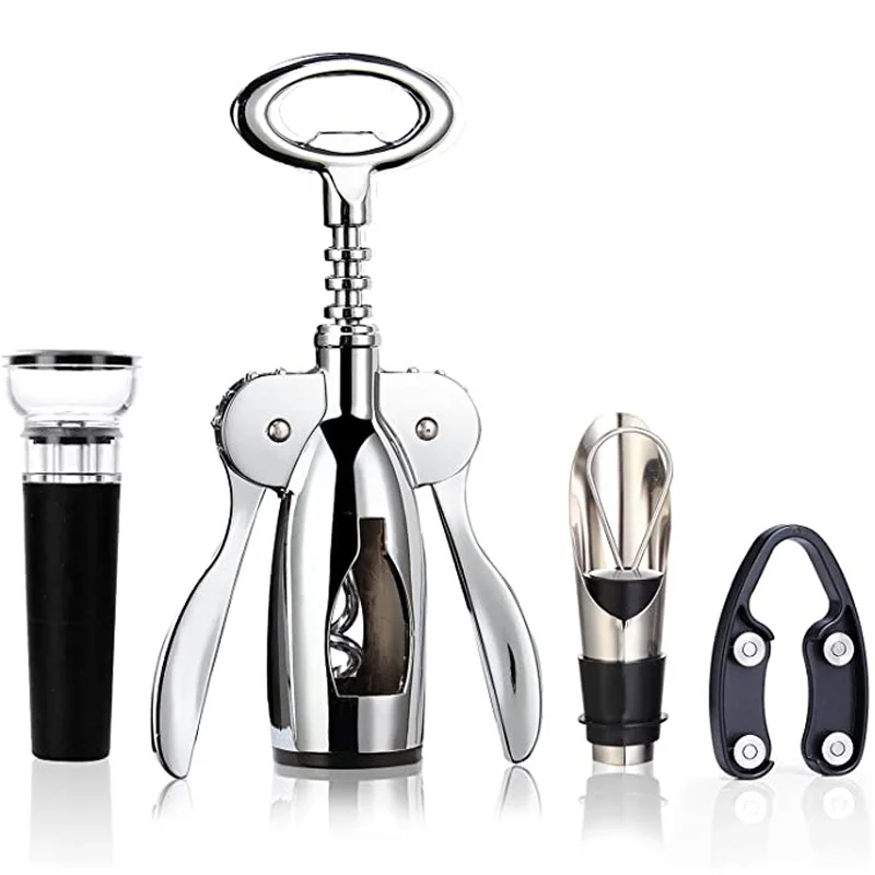 

4pcs Stainless Steel Wine Opener Compact Corkscrew Wine Bottle Opener with Foil Cutter Wine Stopper