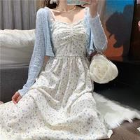 french first love floral suspender dress summer 2022 new gentle wind waist a line mid length skirt womens fashion