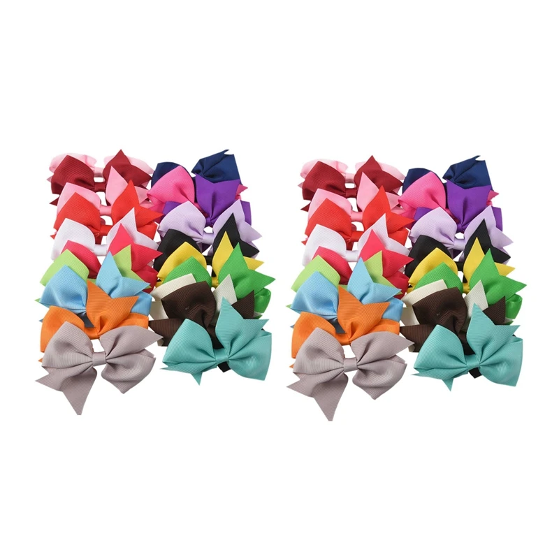 

NEW-40Pcs Big Hair Bows Boutique Girls Alligator Clip Grosgrain Ribbon Headband