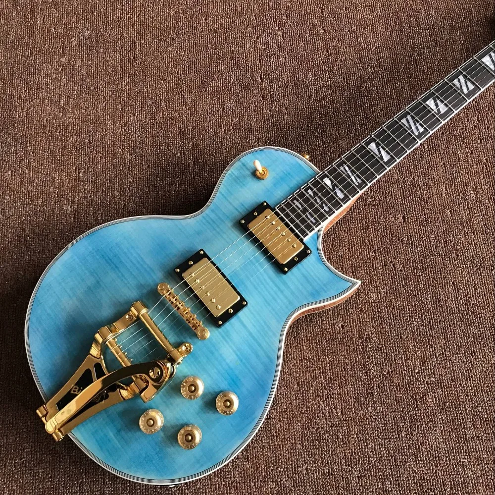 

Custom Classic blue color Tiger Flame jazz electric guitar,Golden hardware guitarra,custom gitaar ,vibrato system