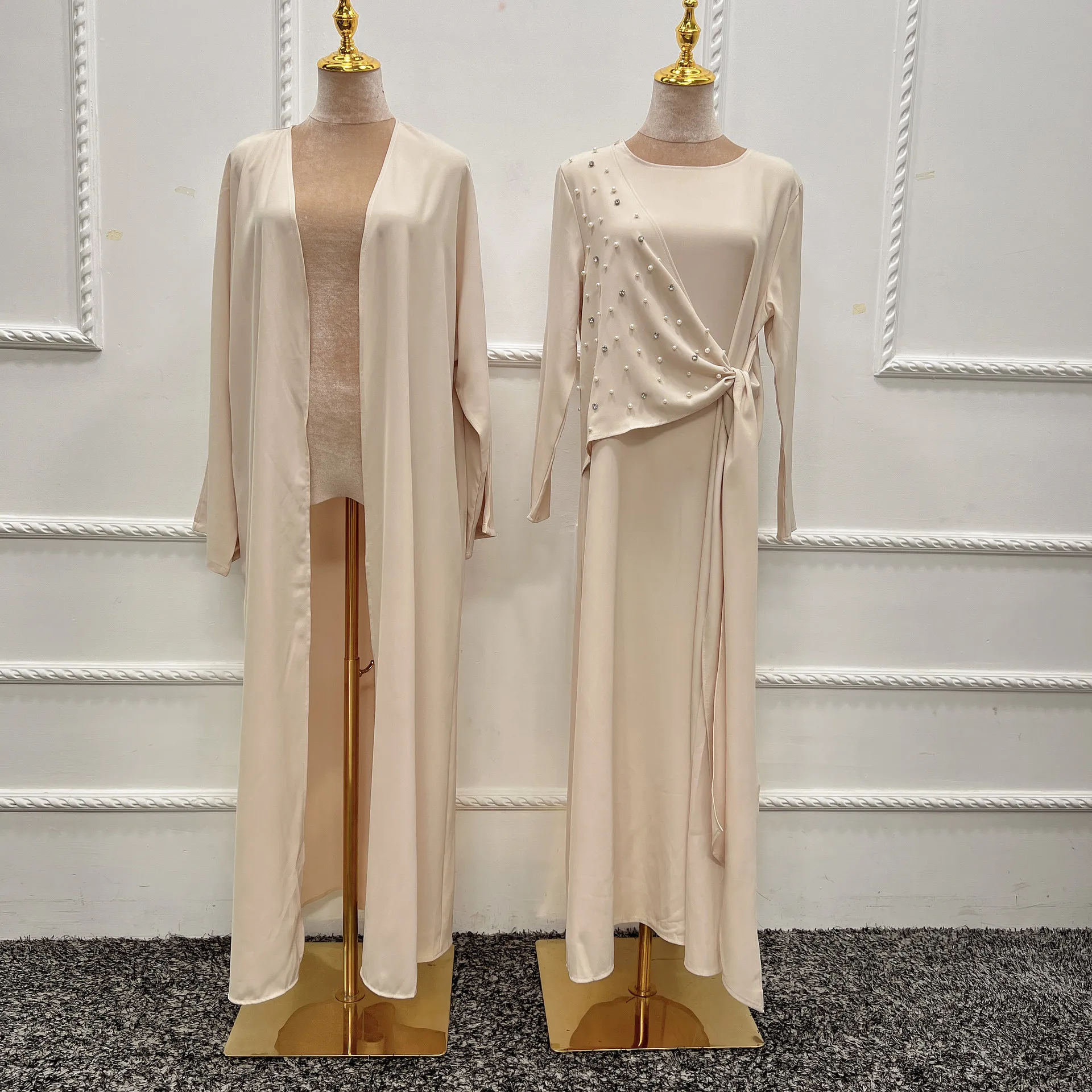 2022 Middle East Dubai Solid Two-piece Set Muslim Fashion Turkish Dresses Islamic Modest Clothing Muslimischen Sets