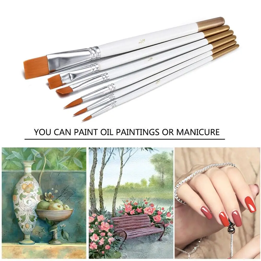 

6Pcs/Set New DIY Wooden Handle Drawing Tools Paint Brush Dulcet Brush Pen Set Nylon Hair Acrylic Oil Watercolor Art