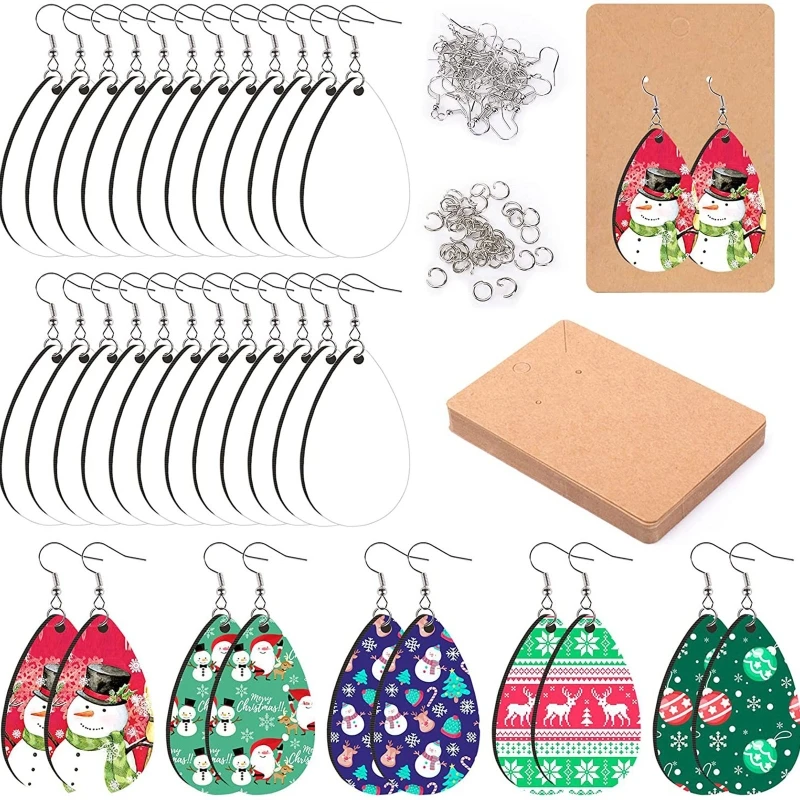 

50Pcs Sublimation Blank Earrings with Earring Hook Jump Ring Ear Plug Holder Card Bag for Christmas Jewelry Making DIY