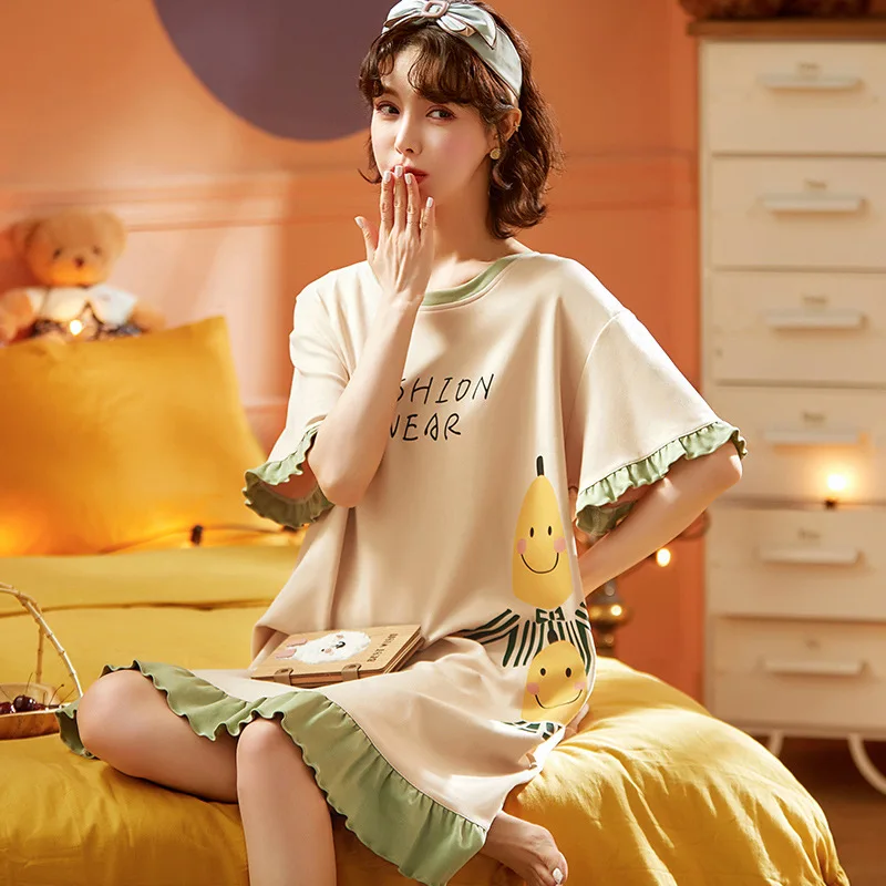 Fashion New Cotton Nightwear Women's Summer Home Furnishings Cute Thin Short Sleeve Loose fitting Pajamas Home Furnishings