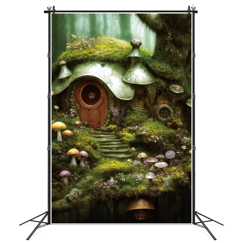 

Фоны для фотосъемки с изображением волшебника гнома хижины подставка украшение на день рождения Дети сказочный лес круглое окно дверь каби...