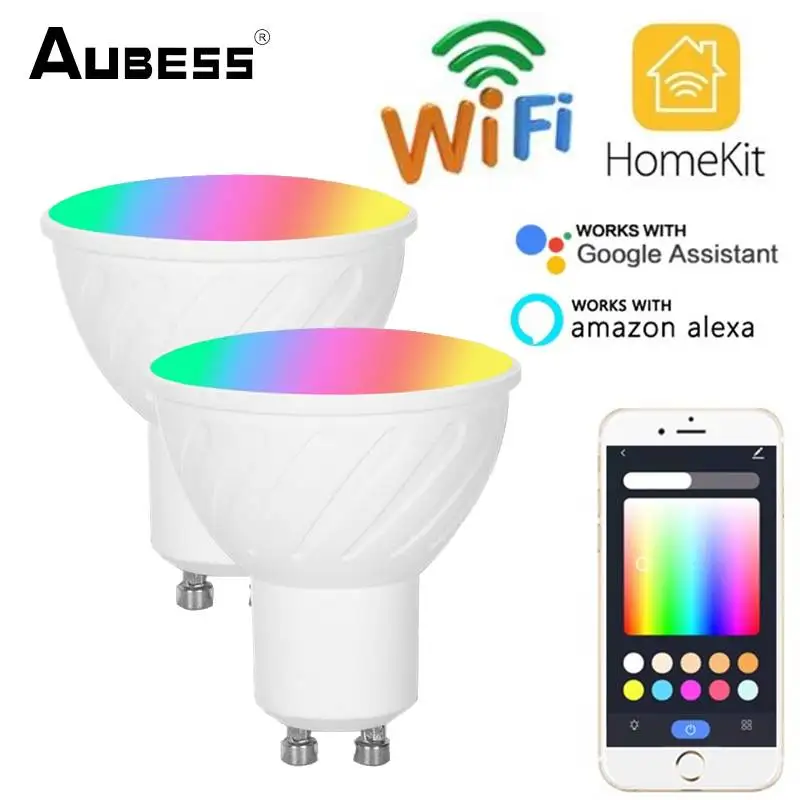 

Умная лампа с поддержкой Wi-Fi, лампочка для внутреннего освесветильник Alexa Amazon, неоновая лампочка для вывески GU10, домашний комплект, лампа RGB, ...