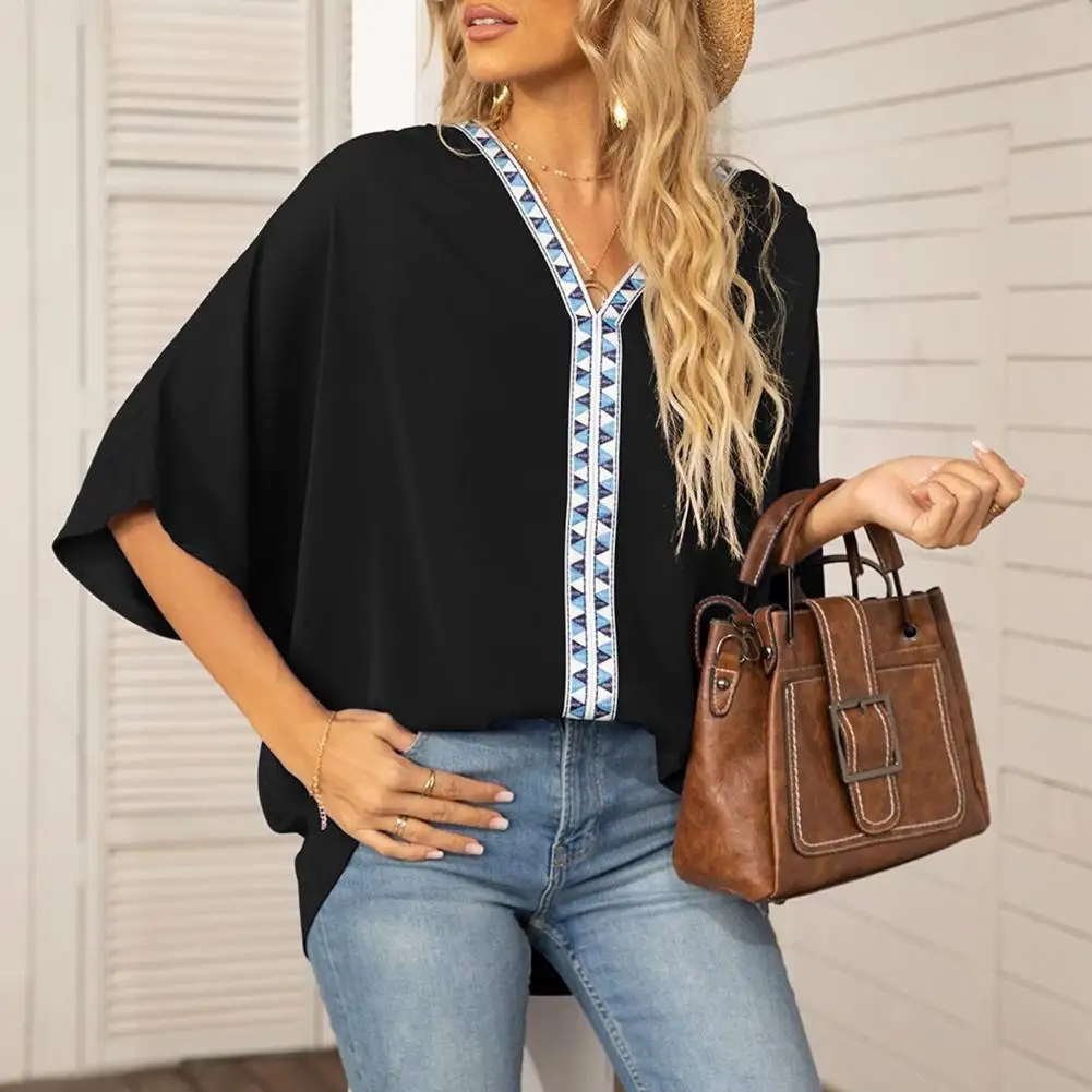 

Шифоновая Блузка с V-образным вырезом и рукавами «летучая мышь»