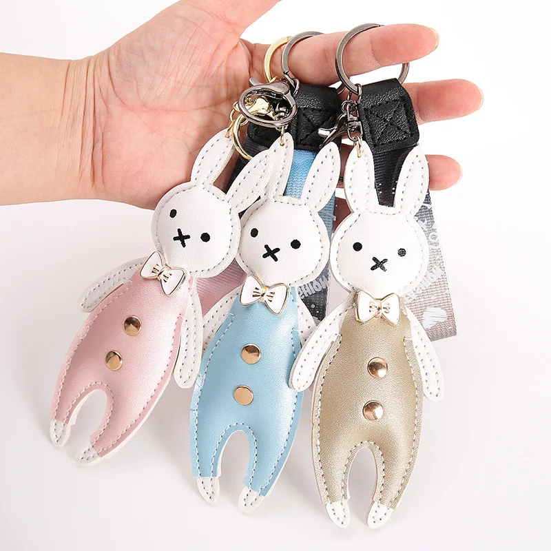 

Cartoon Miffy Bowknot Rabbit Keychain New Small Fresh Schoolbag Pendant Cute Japanese Leather Lovers Keychain Birthday Gift