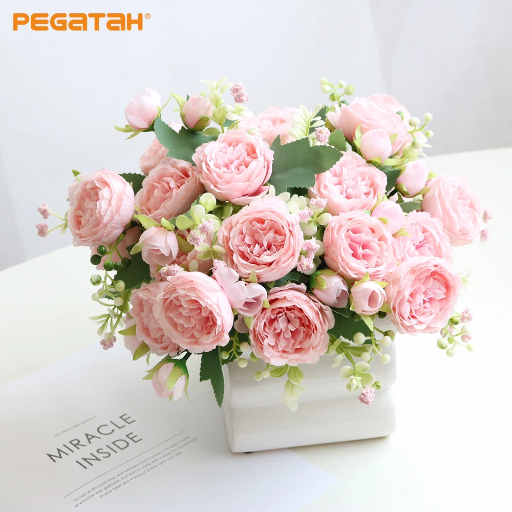 

1PCs/32cm Rose Pink Silk Bouquet Peony Artificial Flower Pretty Bride Wedding Home Garden Decoration Outdoor Hot Selling