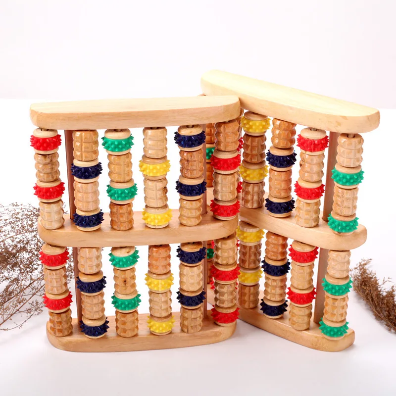 Массажер для акупрессуры снятия боли шиацу 3/6 рядов деревянный роликовый