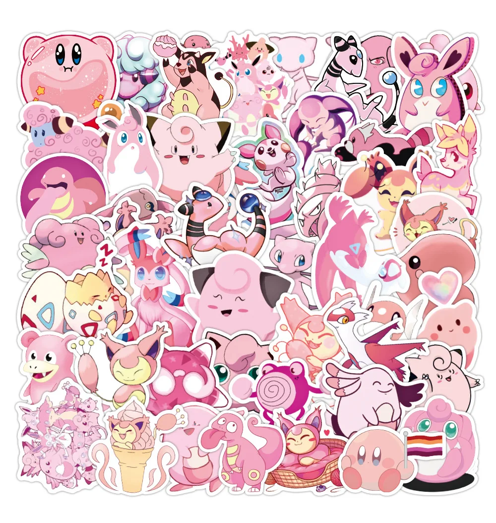 

100PCS Pink Pokemon Stickers Kirby Aesthetic Cartoon Anime Graffiti Pegatinas Suitcase Suitcase Guitar Waterproof Naklejki