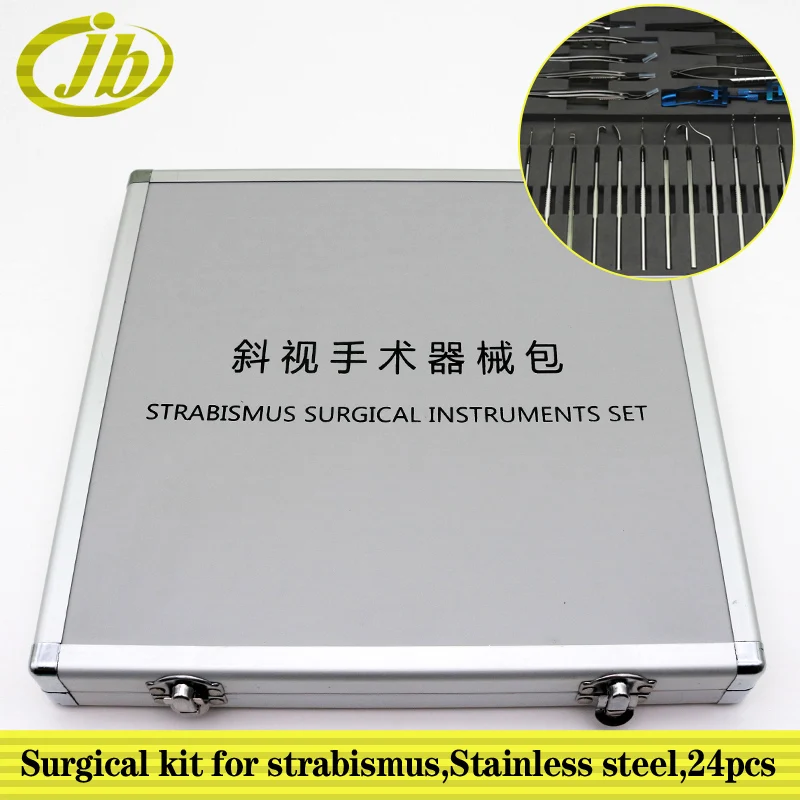 Enlarge Surgical kit for strabismus blepharostat needle holder corneal scissors squint hook stainless steel ophthalmology department