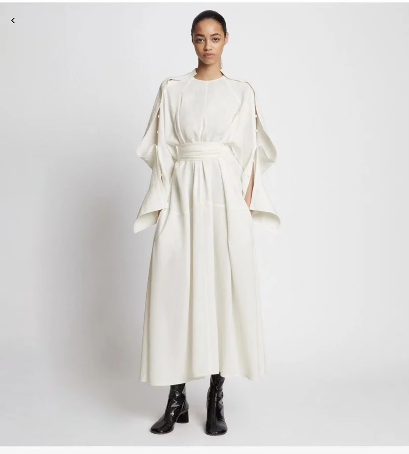 

Women's Button Decoration Long Sleeve Lace Up Waist Vintage Midi Dress