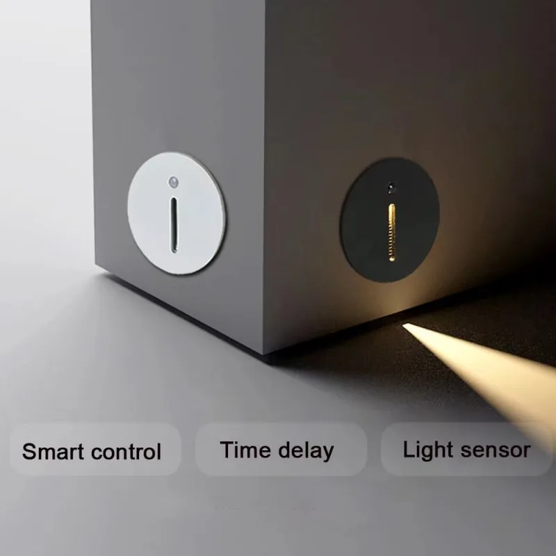 

3W Interior PIR Motion Smart Sensor LED Stairs Step Light Recessed Corner Bedroom Night Lighting Aluminum Home Indoor Wall Lamp