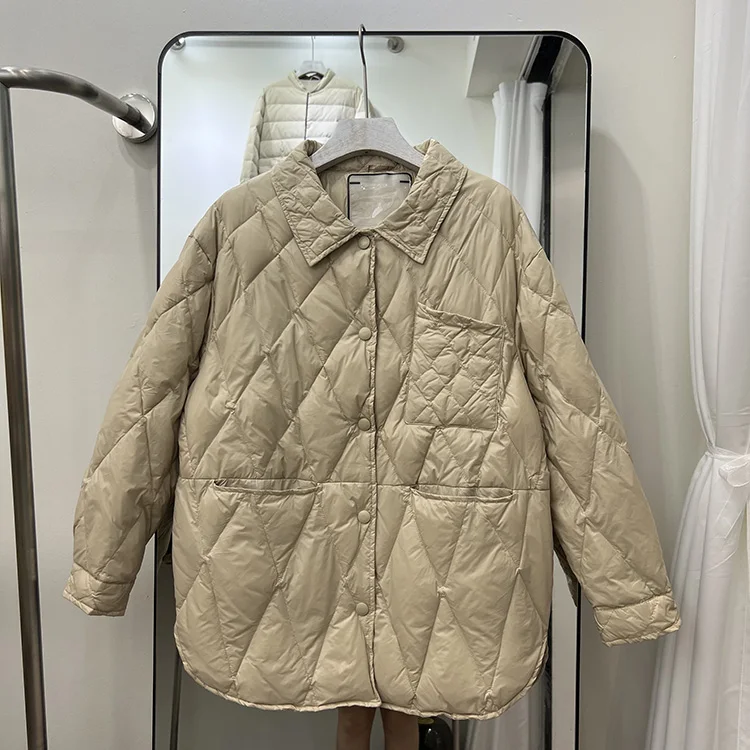 Lightweight Down Jacket Women's 2022 New Korean Loose White Duck Down Jacket Winter Fashion Long Sleeve Solid Color Clothes F713