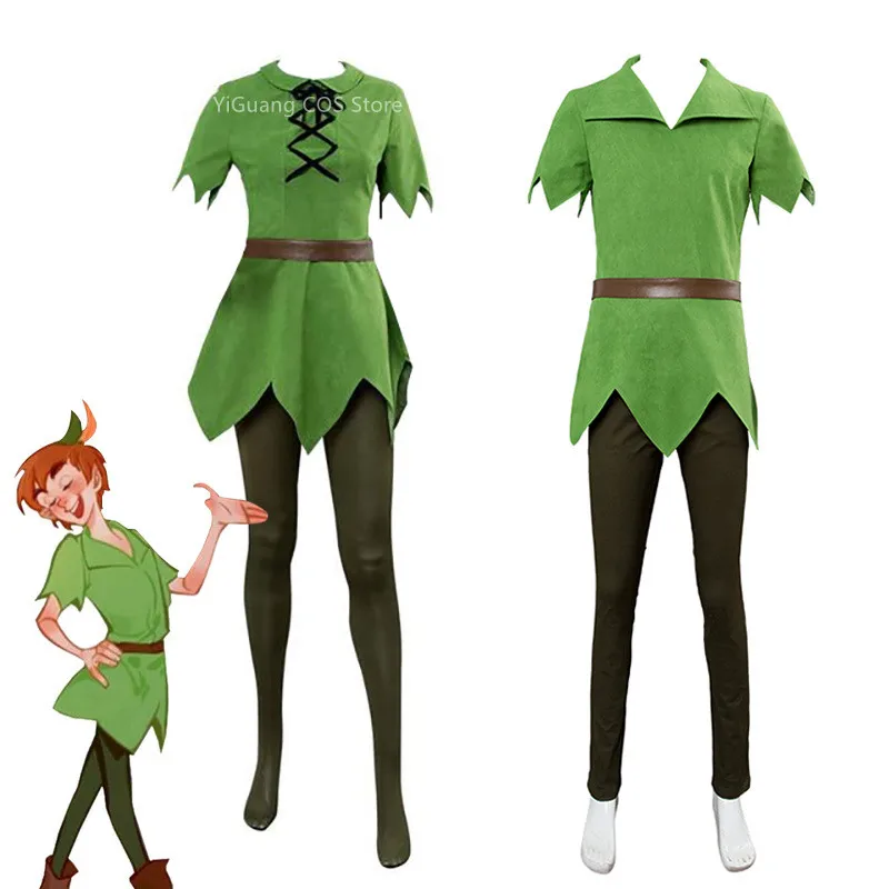

Movie Peter Pan Cosplay Costume Hat Green Elf Uniform Adult Children Halloween Carnival Costume Fancy Dress Suit Men