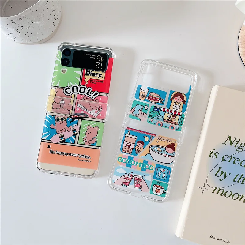 

Cartoon Girl Cool Bear Phone Case for Samsung Galaxy Z Flip 3 5G Hard PC Back Cover for ZFlip3 Cases Protective Shell