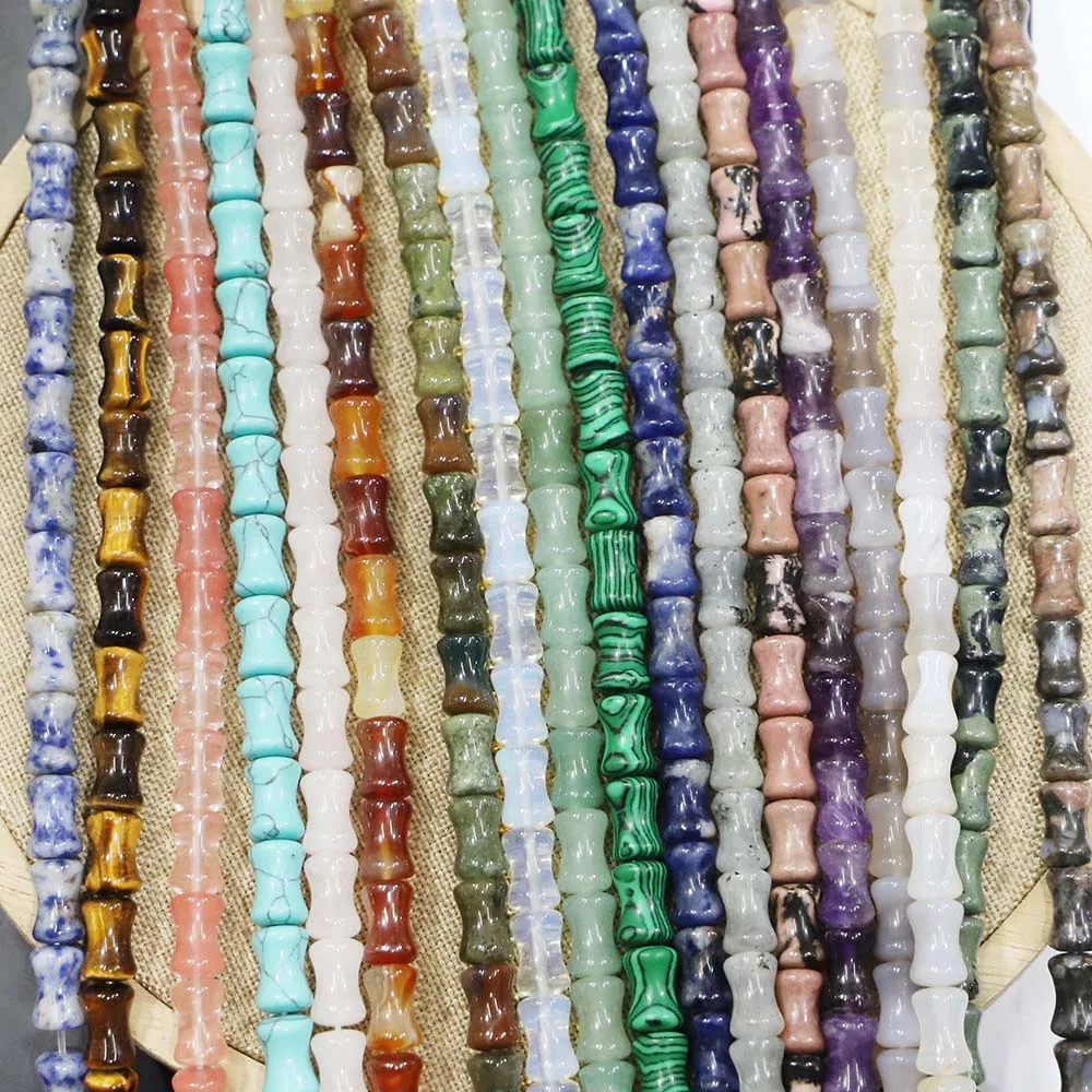 New Design Natural Stone Loose Bead Bamboo Joint Shape Aventurine Agate Crystal Turquoise Jades Spacers Jewelry Making Wholesale