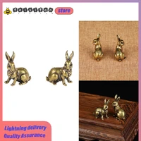 pure brass solid rabbit household tea set keychain retro handmade zodiac animal doll buckle ring pendant gift home ornament