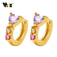 vnox heart hoop earrings for women gold color circle hoops with heart aaa ca stones small huggie earrings