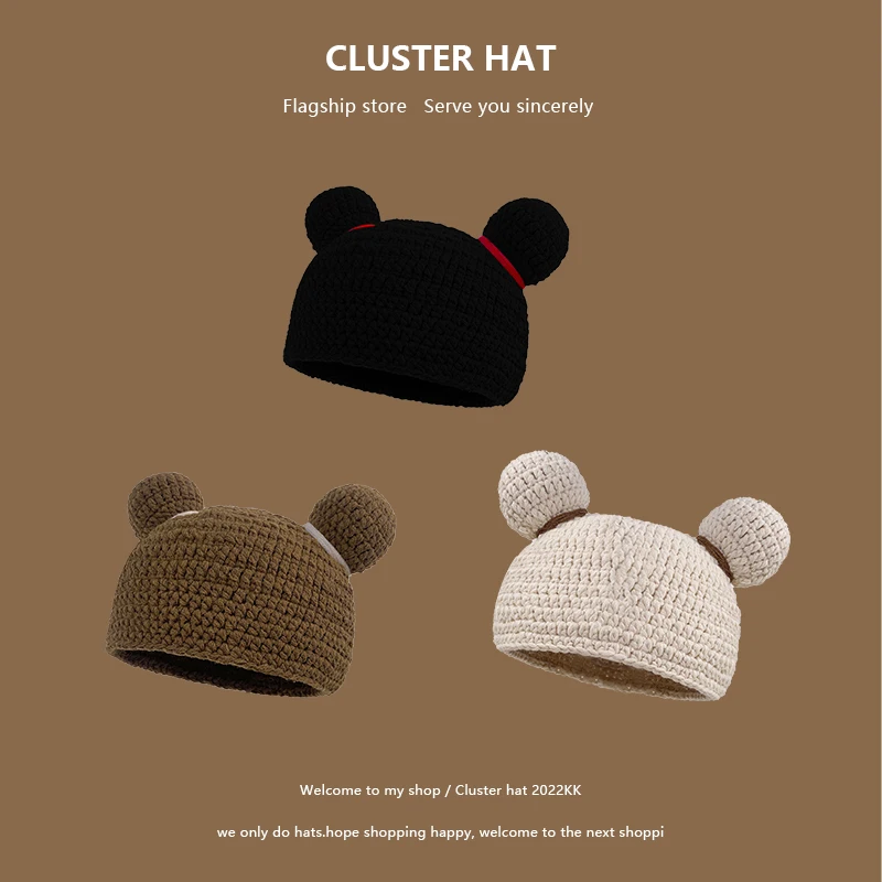 

Chinese Style Cute Beanies Hat Nezha with The Same Hand-knitted Women's Hats Autumn and Winter Warm Cartoon Funny Pullover Caps