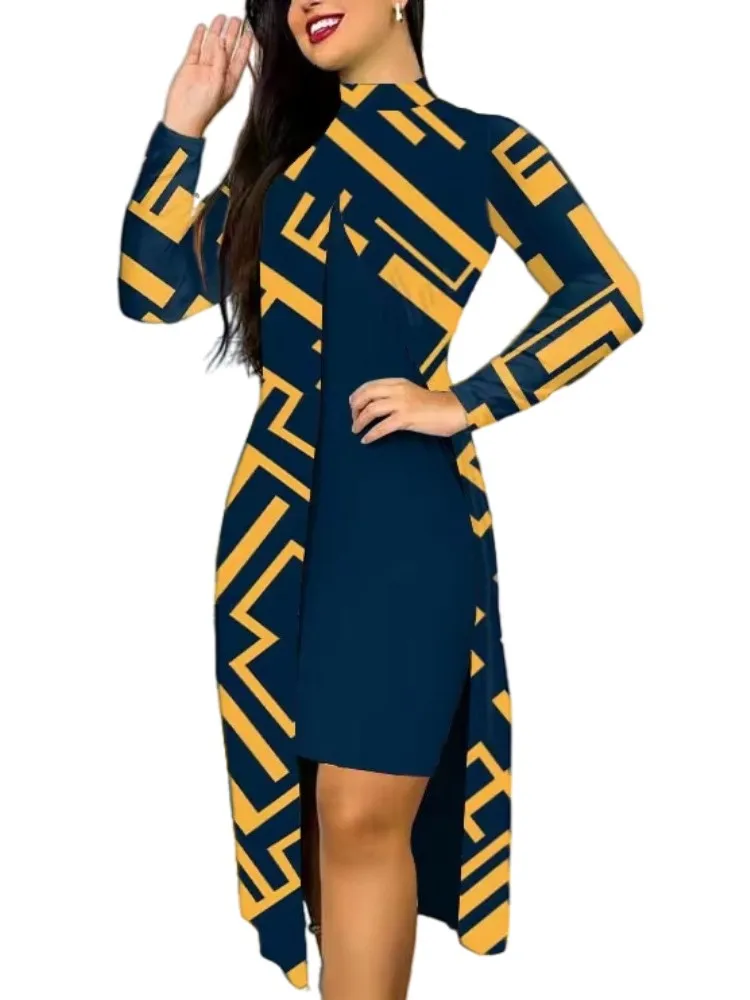 Женское однотонное платье с длинным рукавом и круглым вырезом