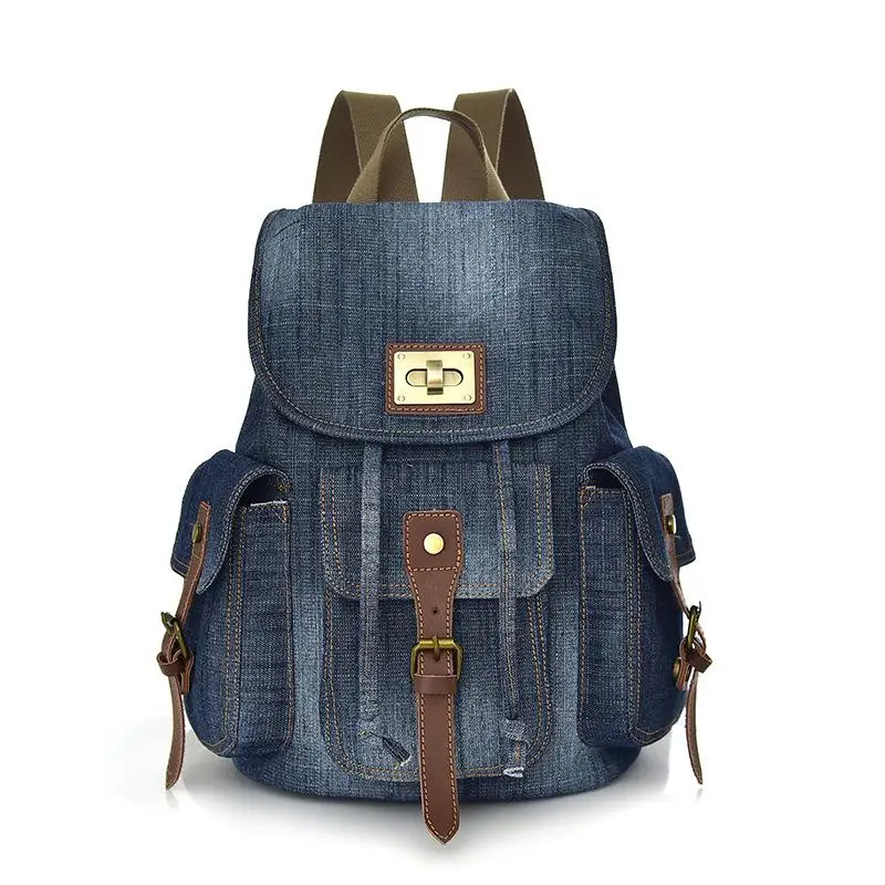 

Large Capacity Canvas Backpack Denim School Backpack For Teen Girls Boys Vintage Jeans Satchel For College Student Slim Daypack