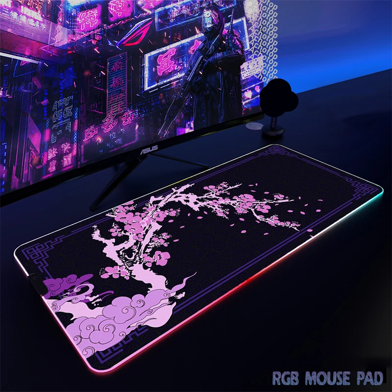 

Большой коврик для мыши Sakura Cherry Blossom, игровой RGB коврик для мыши, скоростной игровой большой коврик для мыши со светодиодный Ной подсветкой, и...