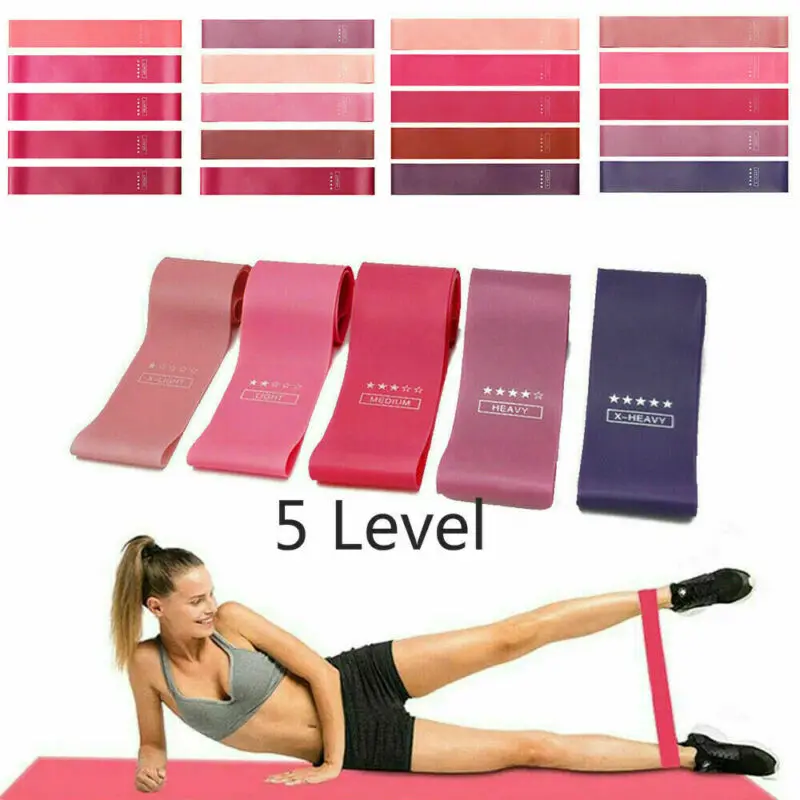 

RESISTANCE BANDS SET LOOP Exercise Yoga 5pc Crossfit Pilates Elastic Fitness Gym Workout Training Gym Equipment