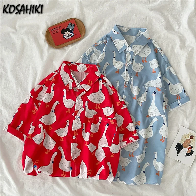 

Harajuku Blouse Vintage Womens Shirt Caroon Print Korean Women Tops 2023 Kawaii Blusas Summer Casual Student Shirts