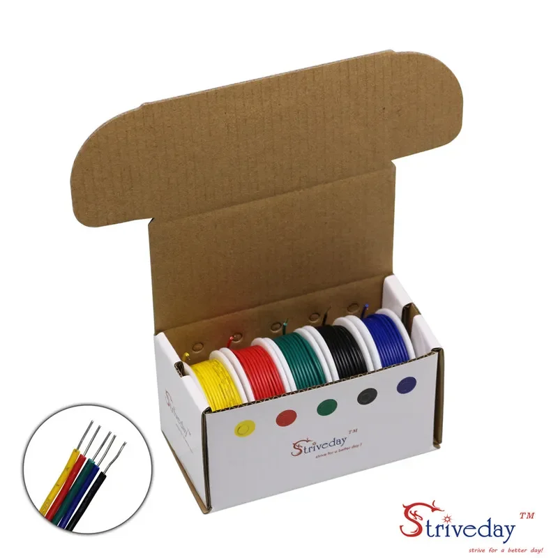 

NEW2023 22AWG 40m/box UL 1007 Cable line PCB Wire Tinned Pure copper 5 color Mix Solid Wires Kit Electrical Wire DIY
