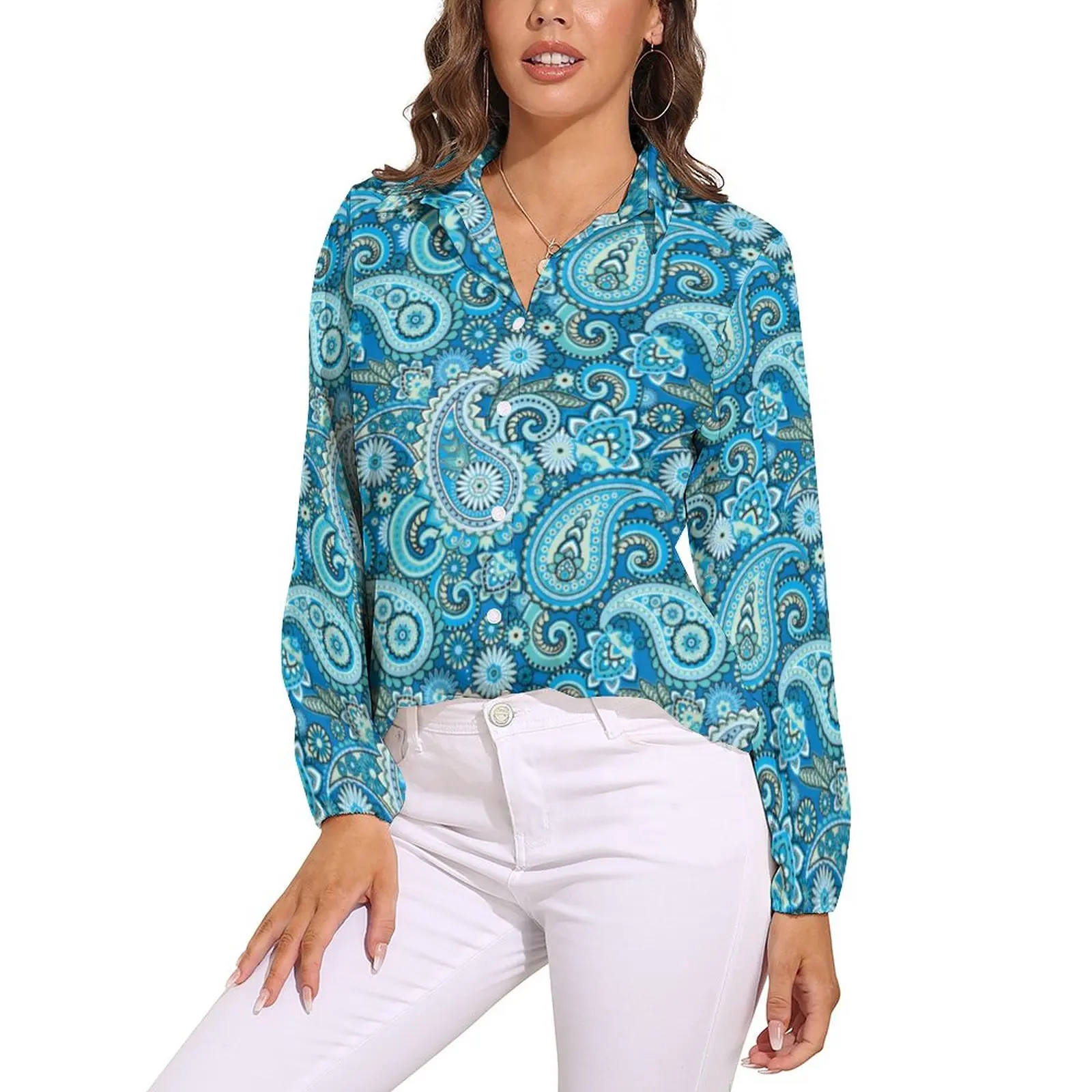 

Trippy Hippie Blouse Retro Paisley Vintage Printed Blouses Female Classic Shirt Spring Long-Sleeve Oversized Tops