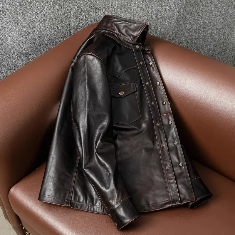 Чайная сердцевина первый слой конская кожа ручная работа куртка из натуральной