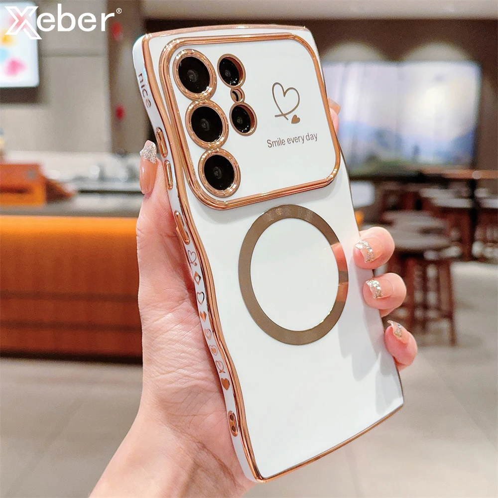 Волнистый Магнитный чехол с сердечками для Samsung S23 S24 Plus FE S22