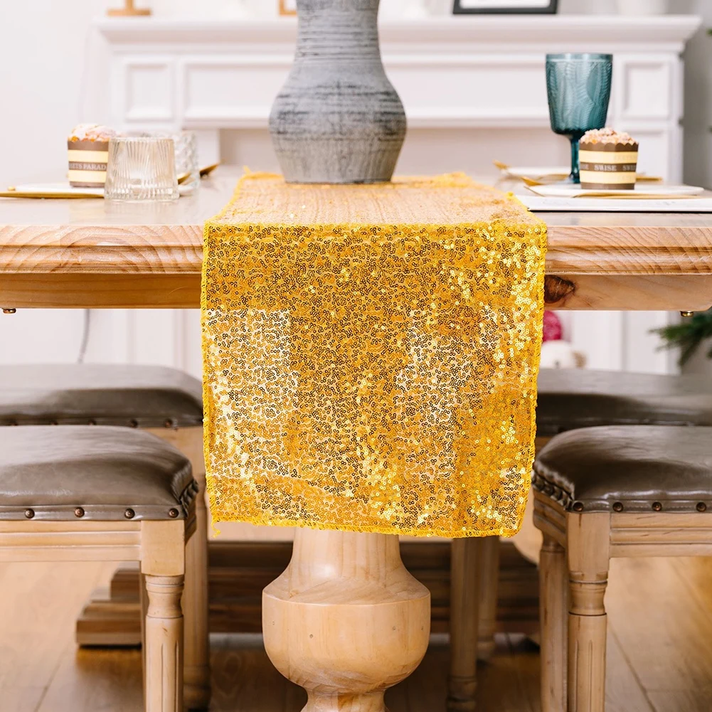 

Brand New Table Runner Desktop Decoration 1 Pcs 160*30cm Cloth Gold Sequins Yellow Christmas Decoration 160*30cm