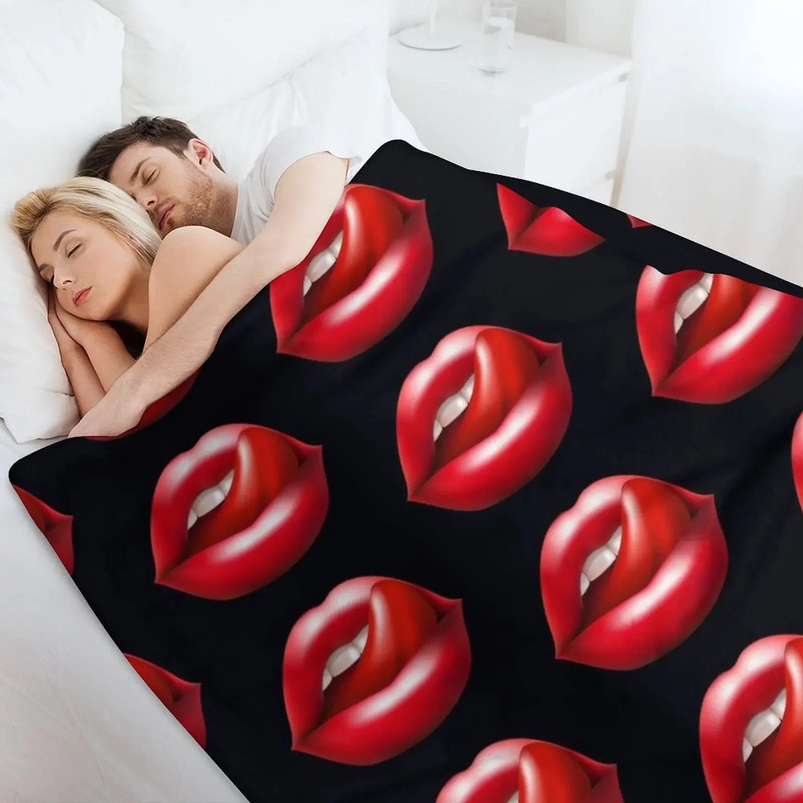 Одеяло с красными губами и языком многофункциональное детское декоративное