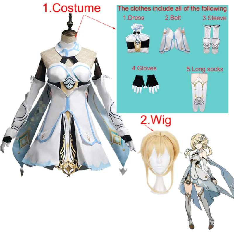 

Genshin Impact Lumine Cosplay Costume Anime Halloween Carnival Dress Gloves Socks Lolita Maid Uniform Miku Cosplay Bikinis Dress