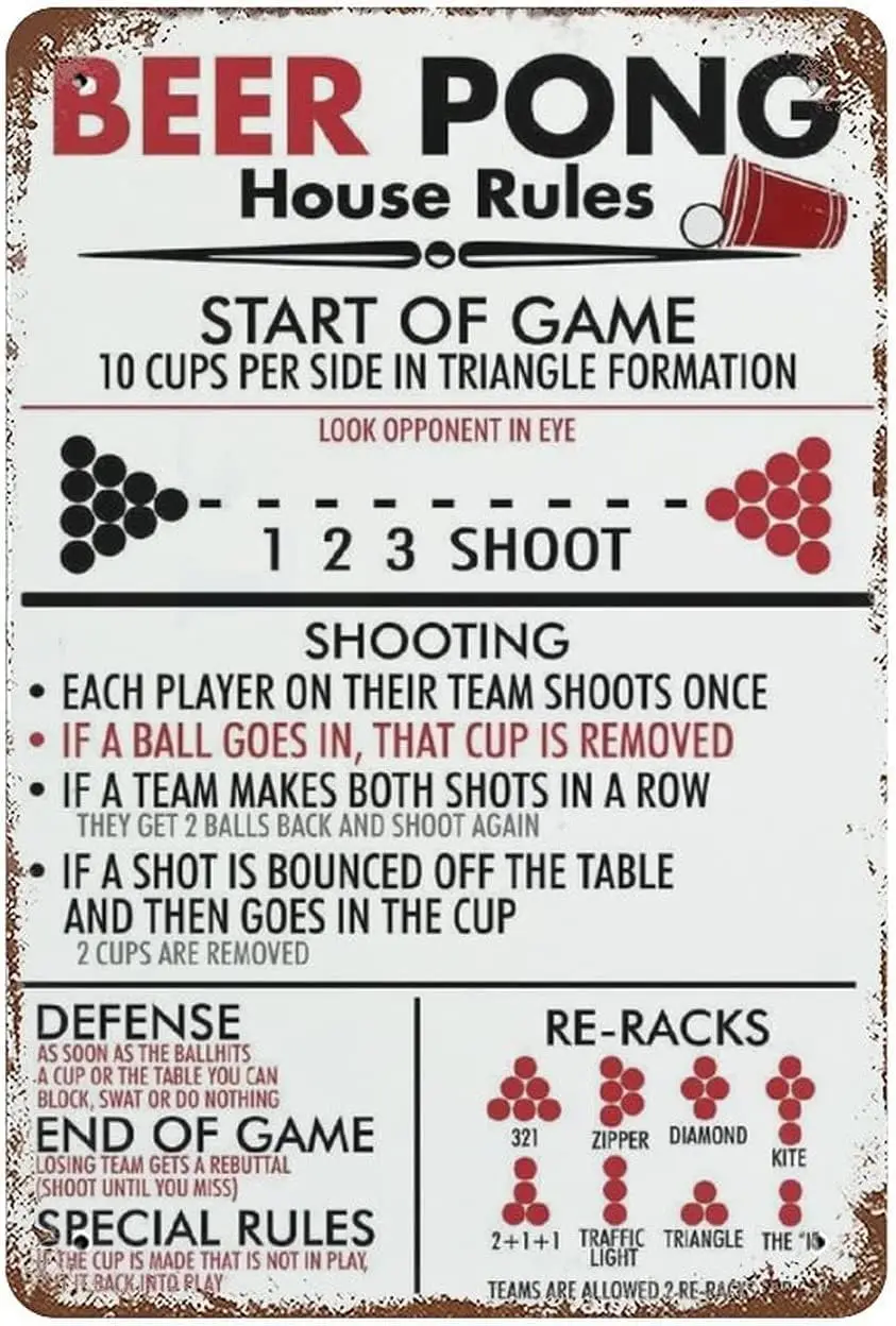 Beer Pong House Rules Metl Sgn Vntge Move Tn Sgns Wll rt Плакат Ретро Plque Decor Gft для Br Cfe Vdeo Store Grge Home Pub Be